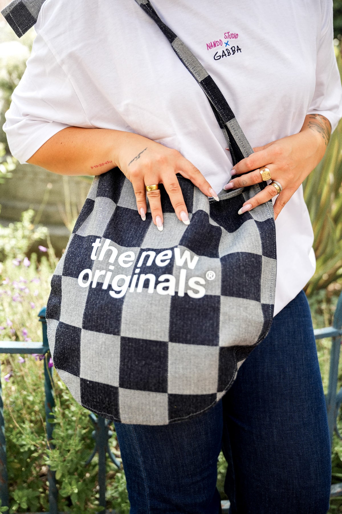 Sac Emblem Checkered Raw Denim