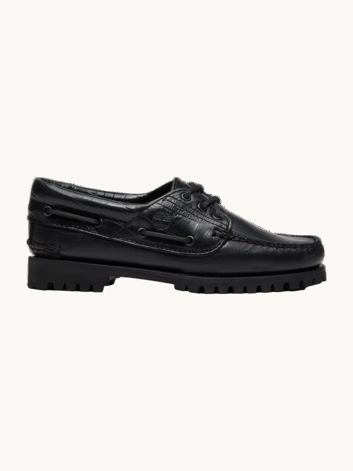 Chaussure bateau cuir plein feuillet noir