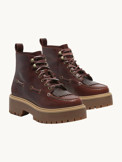 Bottines mi-hautes Stone Street bordeaux cuir plein feuillet